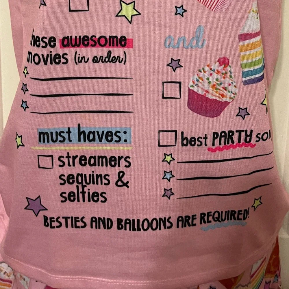 NWT Justice write on birthday pajama shorts set size 12